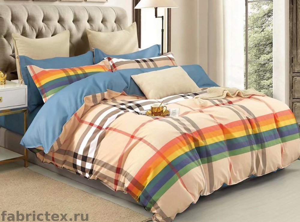 Сатин-твил print_J36-J10 "Шотландка и радуга"