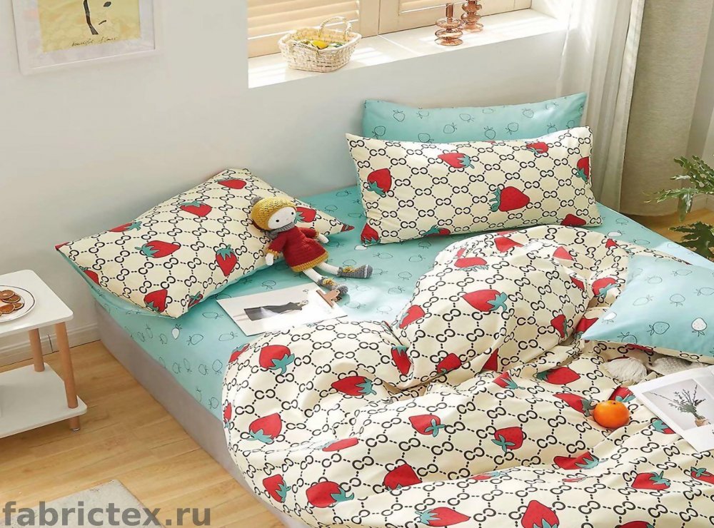 Сатин-твил print_J38-H6 "Клубнички"